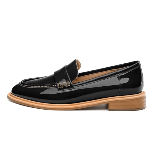 Image of JUSTDANNI Loafers for Women Slip On Shoes with Round Toe 1.2-Inch Low Chunky Block Heel Patent Comfortable Casual Dress Pump Shoes for Wedding Party Work Shopping Dating