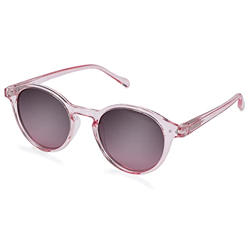 ZENOTTIC Lunette de soleil polarisé Rétro Classique Ronde Rétro Lunettes de soleil UV400 Cadre Homme Femme (cristal + rose)