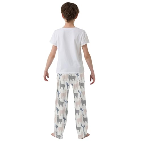 ZZXXB Retro Llama Cactus Boys Long Pants Soft Trousers Elastic Waist Kids Lounge Bottoms with Pockets S-XL3