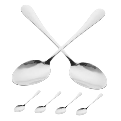 MOLUCKFU Stainless Steel Table Spoons Set 6pc Silverware for Serving Long Handle Salad Spoon for Family
