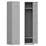 71'' Metal Locker with Keys for School,Gym,3 Tier Steel Office Storage Locker with Hook,Tall Cabinet for Employees (Gray, 1-Door)