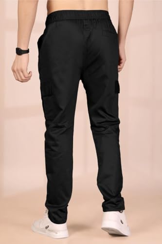 Image of Men's Solid Cargo Jogger Pants with Elastic Waistband & Side Utility Pockets