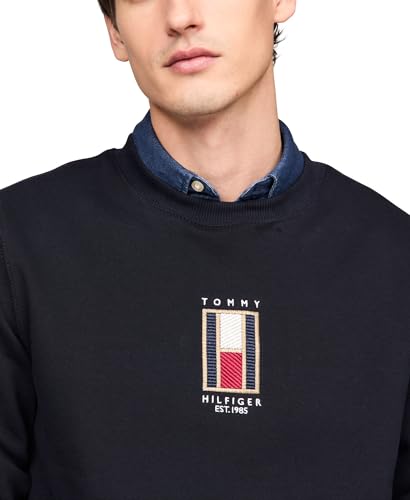 Tommy Hilfiger mens Medium Weight Crewneck Sweatshirt With Vertical Embroidered Flag Logo2
