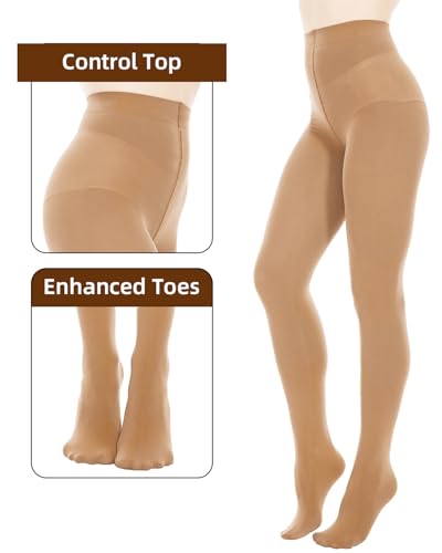 Image of Citystl Opaque Black Tights for Women, 80D Tummy Compression Plus Size Tights, Control Top Microfiber Pantyhose for women