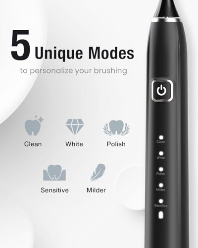 Image of 7AM2M Sonic Electric Toothbrush for Adults, Type-C Charging Run for 120 Days, with 6 Brush Heads, 5 Modes&40000VPM Powered Rechargeable Toothbrush, Travel & Home Use (Black)