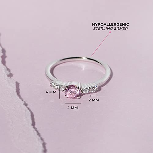 925 Sterling Silver Size 2-5 Shiny Pink & Clear Round Cubic Zirconia Ring Band for Baby Girls & Toddlers - Cute Tiny Solitaire Ring for Children - Beautiful Prong Set CZ Rings for Young Girls4