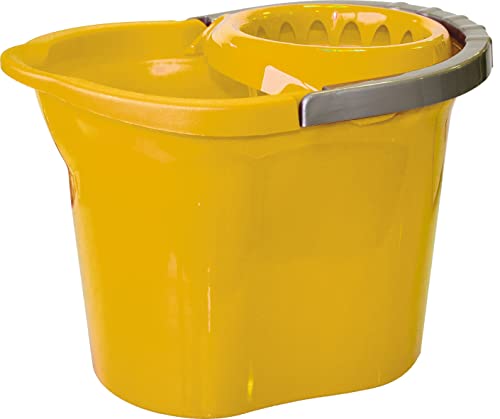 la Briantina Cubo de fregona con escurridor de plástico, Capacidad 11 litros, Color Amarillo, SEC05392A