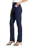 Willit 31' Women's Dress Yoga Pants Belt Loops Work Slacks Office Casual Straight Leg Trousers Regular Fit with 4 Pockets Navy Blue M