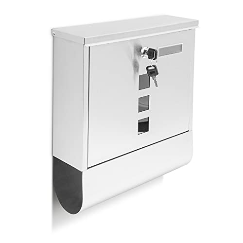 Relaxdays Briefkasten Edelstahl mit Zeitungsfach und Sichtfenstern,...