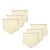PATIKIL 6 Stück Leinwandbanner, Emaille Pin Wanddisplay Hängende Flaggen, Ohrringe Halskette Pin Sammlungsorganisator mit Holzstangen, Beige