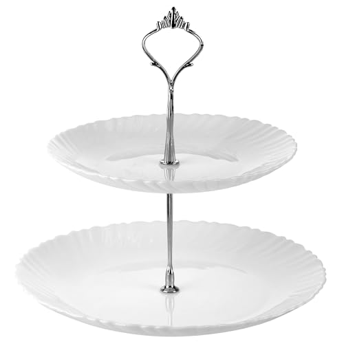 Festa Italia Etagere Glas - 2 Stöckig - Weiß Etageren - Kuchenständer Cupcake-Halter - Obstetageren - Obst Kekse Süßigkeiten Servierplatte - Gebäck gestuftes Serviertablett für Weihnachten Festa Italia Etagere Glas - 2 Stöckig - Weiß Etageren - Kuchenständer Cupcake-Halter - Obstetageren - Obst Kekse Süßigkeiten Servierplatte - Gebäck gestuftes Serviertablett für Weihnachten