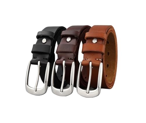 Belt Men's Genuine Leather Needle Buckle Layer Handmade Casual Trend Men's Belt Ornament(105CM,Dark Coffee Color)2