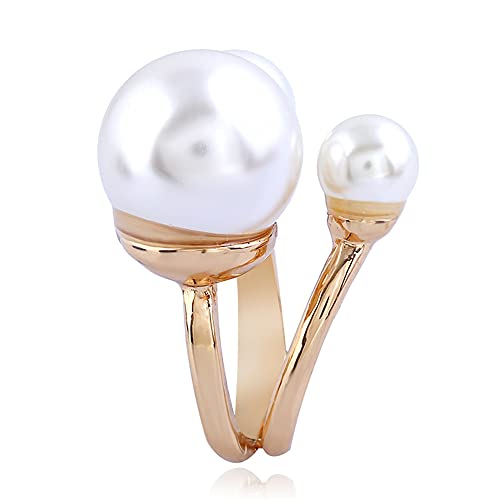 3 Pearls Promise Ring for Women Girls Gold Plated Statement Expandable Adjustable Big Pearl Ball Open Band Wrap Rings Comfort Fit Engagement Wedding Jewelry Size 7-93