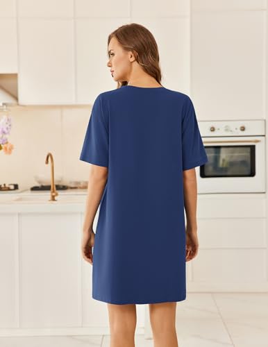 Image of Ekouaer Womens Cotton Nightgown with Pocket Short Sleeve Sleep Shirt S-2XL