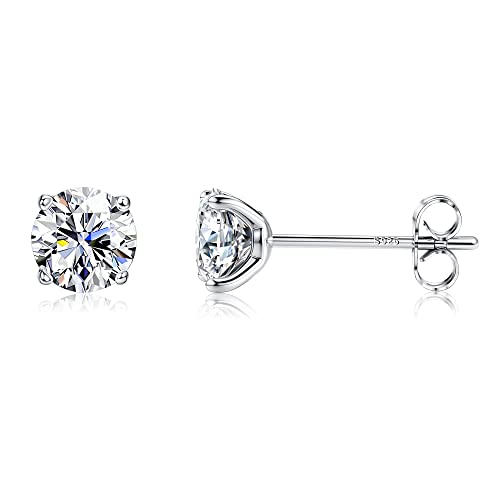 PATISORNA 925 Sterling Silver 5mm Long Post Cubic Zirconia Stud Earrings for Women Men, CZ Studs Earrings Hypoallergenic