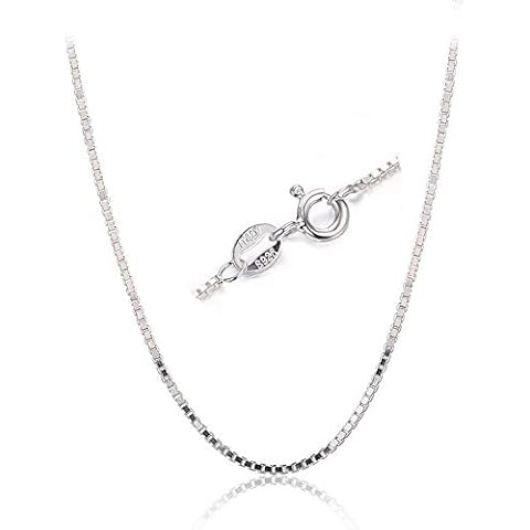 BQfife 925 Sterling Silver Designer Chain 0.8MM Delicate Italian Box Chain - Super Thin & Strong Lovely Necklaces (18) Cover