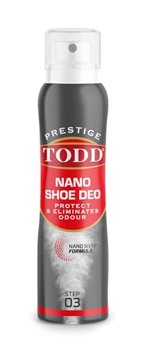 TODD Prestige Nano Antibacterial Shoe Deo | Anti-fungal | 24-Hour Heavy Duty Odor Protection | Eliminates Odors & Freshens Feet & Shoes | All Shoe Types – Running, Trainers, Sports | Nano Formula