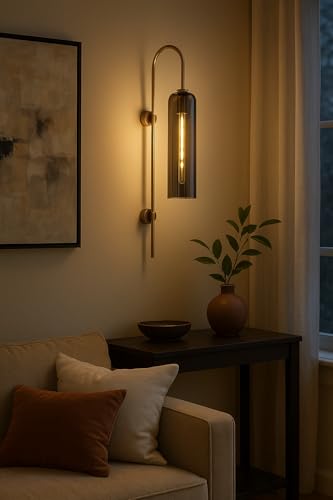 Image of CORAL TREE-Designer Antique Indoor Wall Sconce | Smoke Black Glass Wall Light for Living Room, Bedroom, Dining Area, Cafe, Bar, Restaurant & Home Decor | Bulb Included (Grey |Metal)