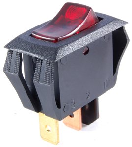NTE Electronics 54-517 Miniature Snap-in Nylon Illuminated Rocker Switch, SPST Circuit, Off-None-ON Action, Clear Nylon Actuator, Red Lens, 0.250" Quick Connect Terminals, 16 Amp, 125V