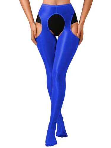 Image of ChiaoLezhee Sexy Shiny Tights, Sheer High-Waisted, Suspender Pantyhose For Women Rave Party Outfits Leggings Pants Exotic