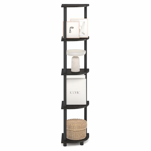 Furinno Turn-N-Tube Corner Shelf, 5-Tier Corner Bookshelf, Open Storage Shelves, for Organization and Storage, Living Room, Home Office, Garage, Bedroom, Black Espresso - image 6