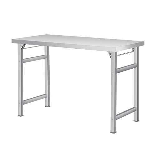 Stainless Steel Folding Table (48x24 in) - Commercial Work Table for Home, Kitchen, Restaurant, Garage, Camping, Outdoor, 520 lbs Load, Foldable Stainless Steel Workstation, Single Tier No Undershelf