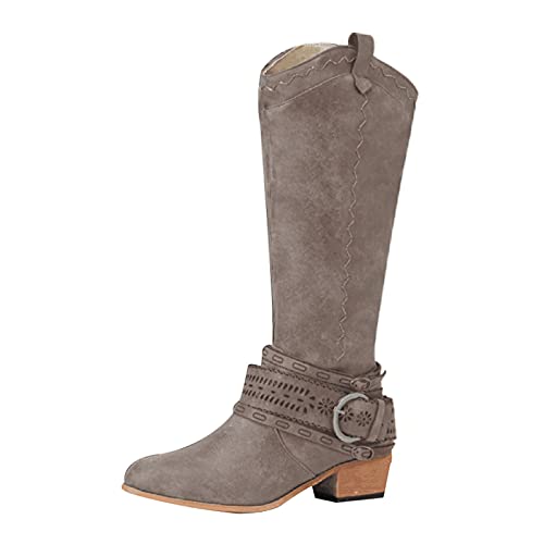 Western Cowboy Boot Women's Boots Cowboy Boots for Women Boots Womens Cowboy Boots Vintage Hollow Out Buckle Boots for Women Cheshire Boots Shoes Vintage Cowgirl Boots Wide Calf Riding Boot Khaki