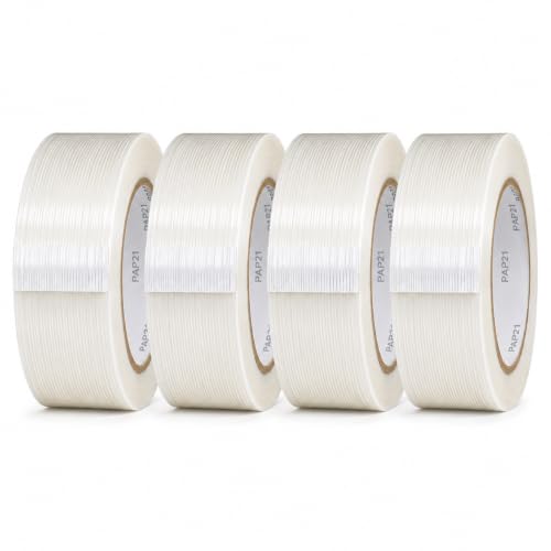 Image of GGR Supplies FIL-795 Fiberglass Reinforced Filament Strapping Tape - Heavy Duty Packing & Shipping Tape, Mono Directional, 2 in x 60 yds. Pack of 4 (5.5 Mil)