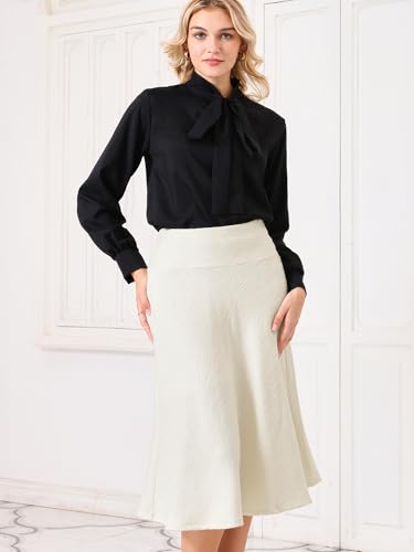 Women's A-Line Fall Skirt Elastic Waist Office 2024 Midi Tweed Skirts2