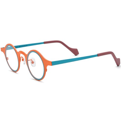 Image of FONEX Colorful Pure Titanium Glasses Frame Women Retro Round Eyeglasses