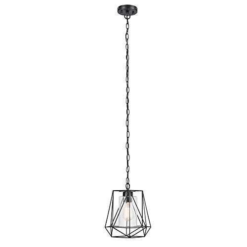 Get Discount 70% Price Sansa 1-Light Outdoor/Indoor Pendant, Black, Clear Glass Inner Shade,44299