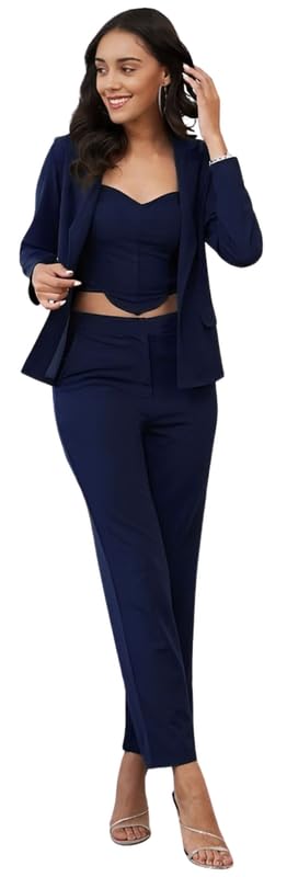 Elegant Western Cord Set for Women, Professional Women's 3-Piece Business Suit Set, Blazer with Crop Top and Wide-Leg Trousers