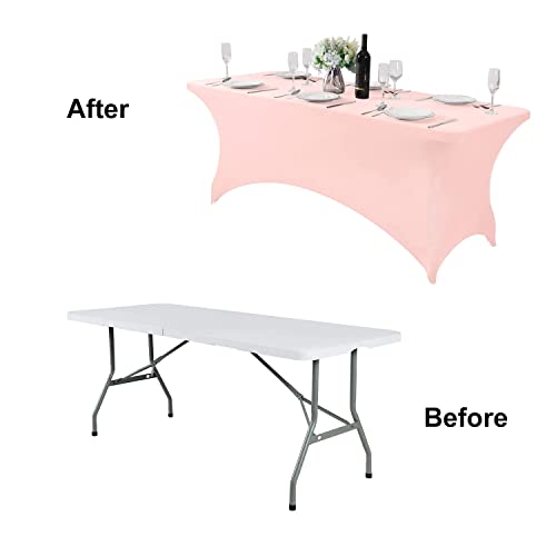 Image of FORLIFE 2Pack Spandex Table Covers,Fitted Tablecloth for Rectangular Tables, Stretch Patio Table Covers, Universal Spandex Table Cover for Wedding, Banquet, Party (8ft, Blush Pink)