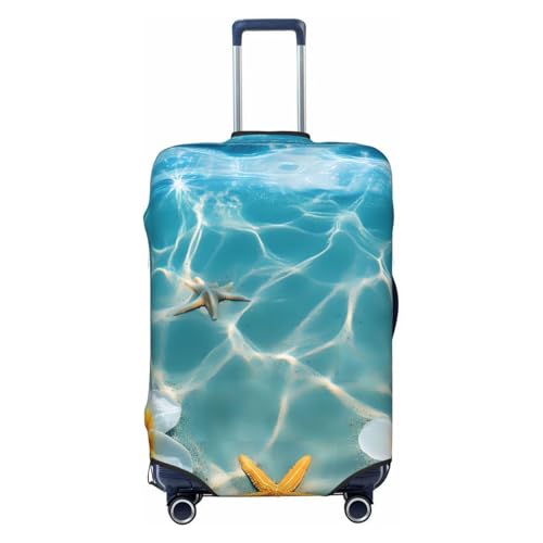 Ocean Starfish Fish Flowers Elastic Travel Luggage Cover, Washable Spandex Suitcase Protector, Anti-Scratch Fits 18-32 Inch