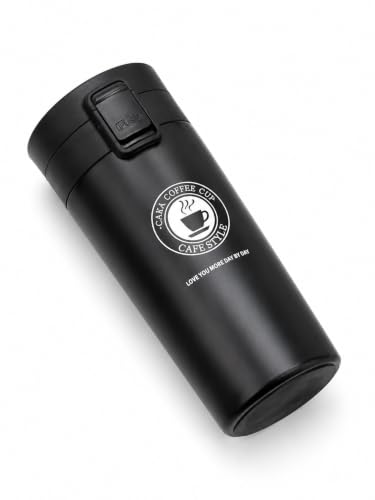 Image of 350ml Stainless Steel Travel Coffee Mug - Double Wall Vacuum Insulated Thermal Tumbler with Leakproof Flip Lid | Hot & Cold Coffee Cup for Office, Travel & Car (Black)