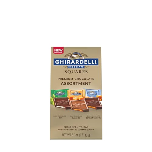 Image of GHIRARDELLI Premium Chocolate Assortment SQUARES, 5.3 oz Bag Variety of Individually Wrapped Milk, Dark, and Mint Chocolates
