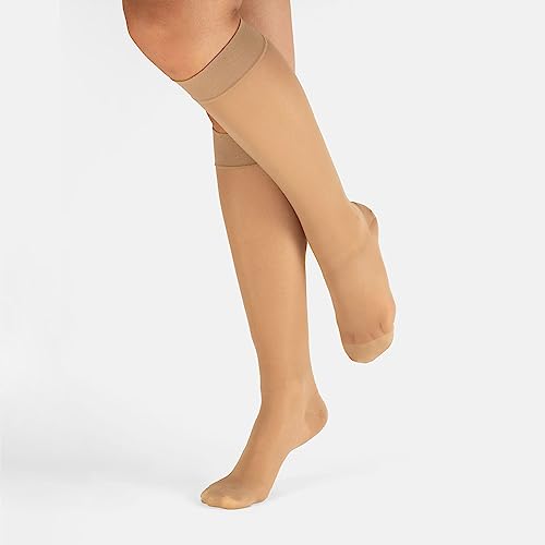 CALZITALY PACK 1/2 Calcetines Medicos hasta La Rodilla, Calcetines a Compresión Graduada Media, 70 Den, 10-14mm/Hg | Calcetería Italiana (2 Pack - Natural, S/M)