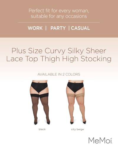 Image of MeMoi Plus Size Thigh High Stockings, Curvy, Silky Lace Stockings, Sexy Thigh Highs for Any Occassion - Sizes 1X-7X