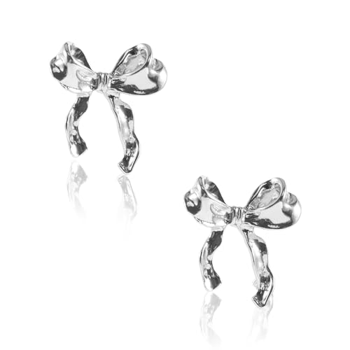 Dodocatie Bow Earrings Silver for Women, Ribbon Earrings Cute Bowknot Stud Bow Jewelry Party Fashion Earings Gift