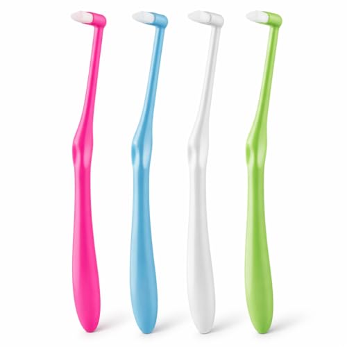 4 PCS Interspace Toothbrush Compact Soft Slim Interspace Teeth Brush Single Tufted Toothbrush Wisdom Interdental Brushes for Detail Cleaning & Orthodontic Braces (Blue/Green/Rose Red/White)