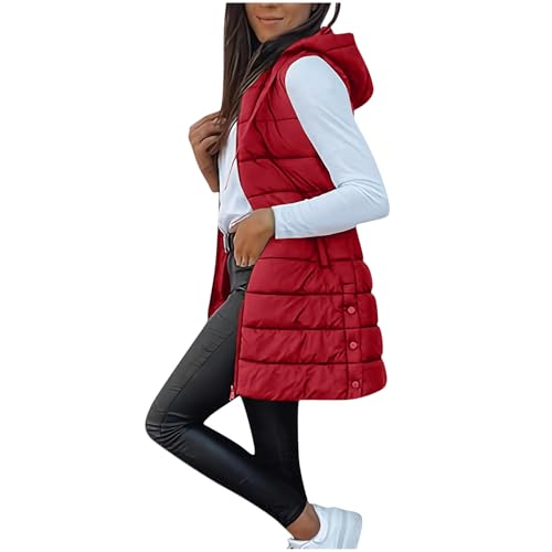Womens Long Puffer Vest Winter Fashion Quilted Hooded Sleeveless Jacket Casual Zip Up Puffy Gilet Vests Outerwear