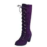 Bottes à lacets vintage confortables pour femme - Style décontracté - Couleur unie - Talon épais - Élégantes - Extensibles - Pour l'extérieur et l'hiver, violet, 39.5 EU