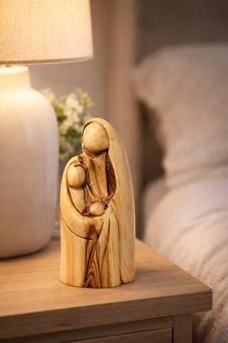 Estatua bendición Sagrada Familia de madera de olivo 3.7 pulg miniatura 6