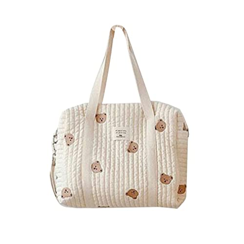Image of Rteyno Portable Baby Diaper Handbag, Flower/Bear Embroidery Pattern Zipper Closure Large Capacity Mommy Bags