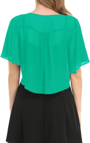Image of Women's Solid Puff Sleeve Kimono Short Cardigan Loose Cover Up Casual Blouse Top Chiffon