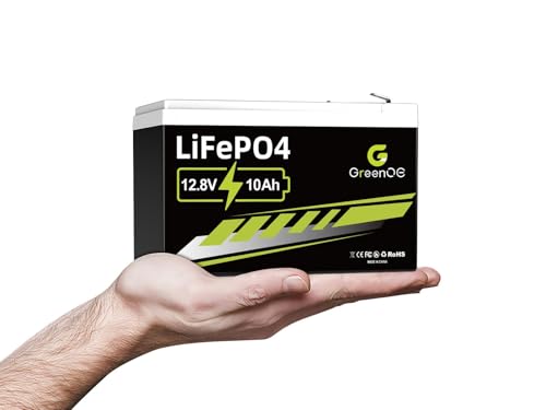GREENOE 12V 10Ah LiFePO4-Batterie mit eingebautem 10A BMS, 3000+ Deep-Cycle-Lithiumbatterie, 10 Jahre Lebensdauer, einsetzbar für Solaranlage, Antriebsräder, Fischfinder, Outdoor-Camping, Roller