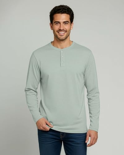 Image of Real Essentials 3 Pack: Mens Casual Long & Short Sleeve Cotton Henley Lightweight Button T-Shirt, Long Sleeve - Set