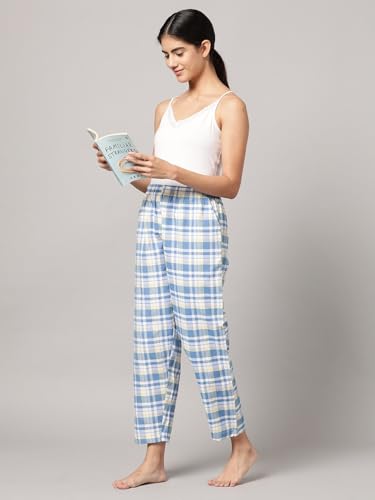 Image of KRYPTIC Women's 100% Pure Cotton Woven Pyjama | Mid Rise Relaxed Fit Full Length Nightwear Pant with Elasticated Drawstring Waistband & Side Pocket | Comfortable Lounge, Sleepwear & Casual Bottom Wear