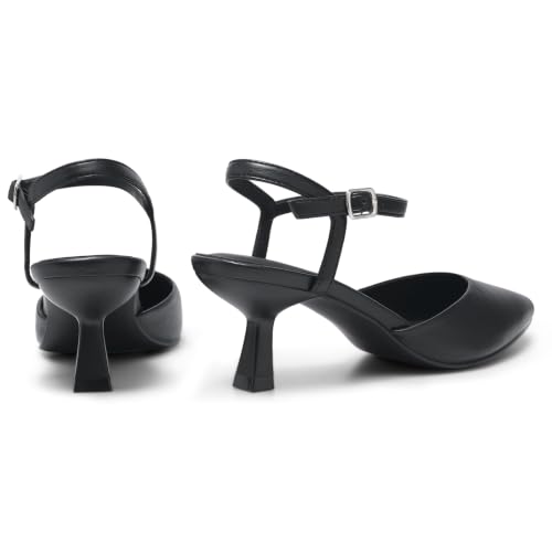 Image of MaxMuxun Kitten Heels for Women Pointed Toe Pumps Ankle Strap Kitten Heels 2.7 Inch Wedding Party Dress Shoes