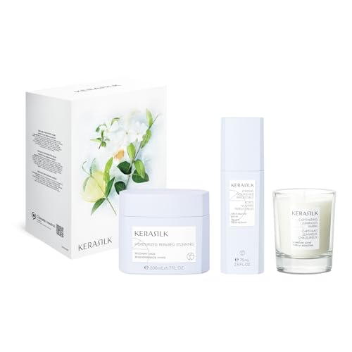Kerasilk Kit für die Reparatur und Haarpflege enthält regenerierende Maske 200 ml Regenerierender Balsam 75 ml Duftkerze 75 g